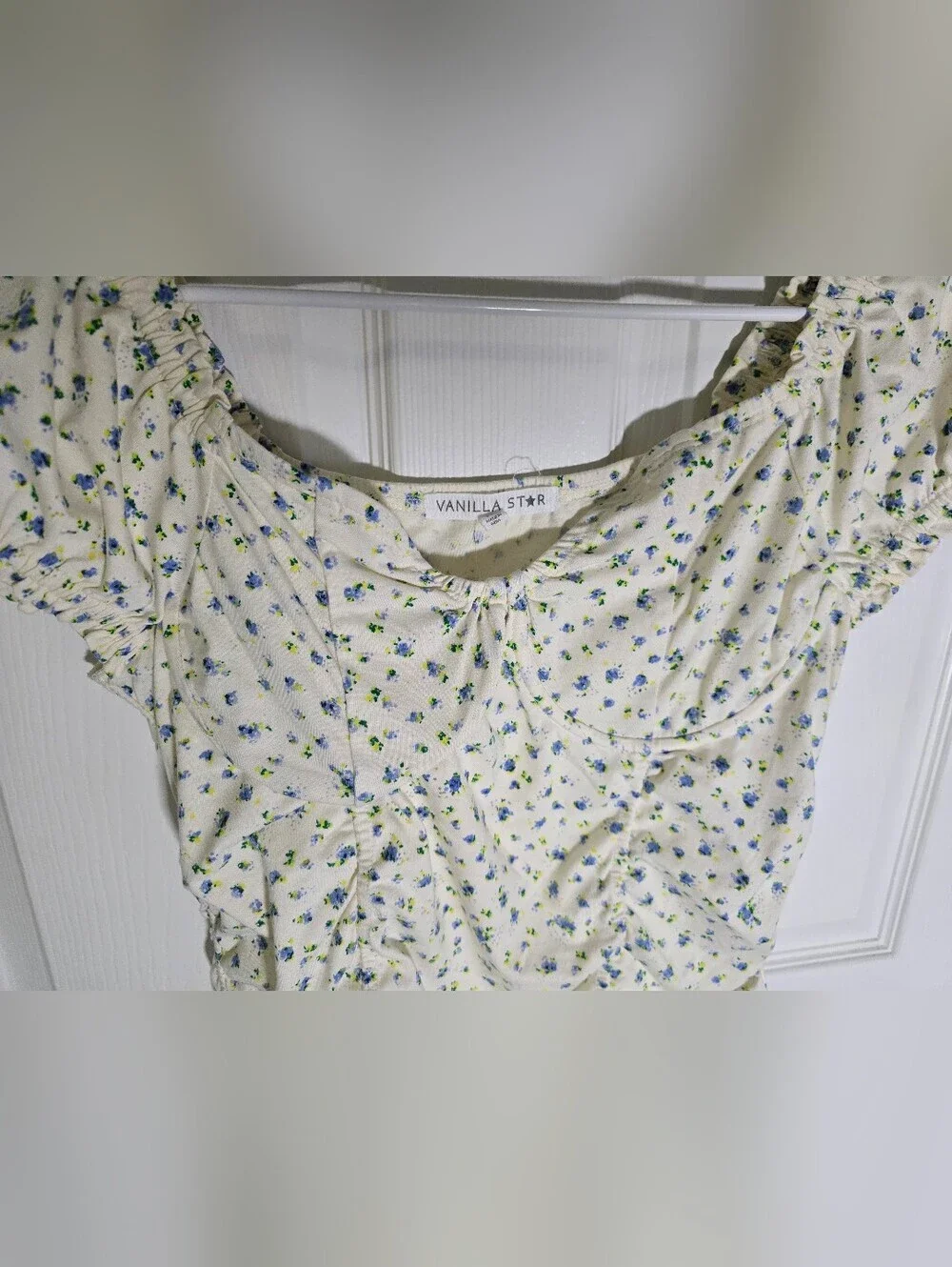 Vanilla Star Womens Floral Crop Top Short Blouse XL